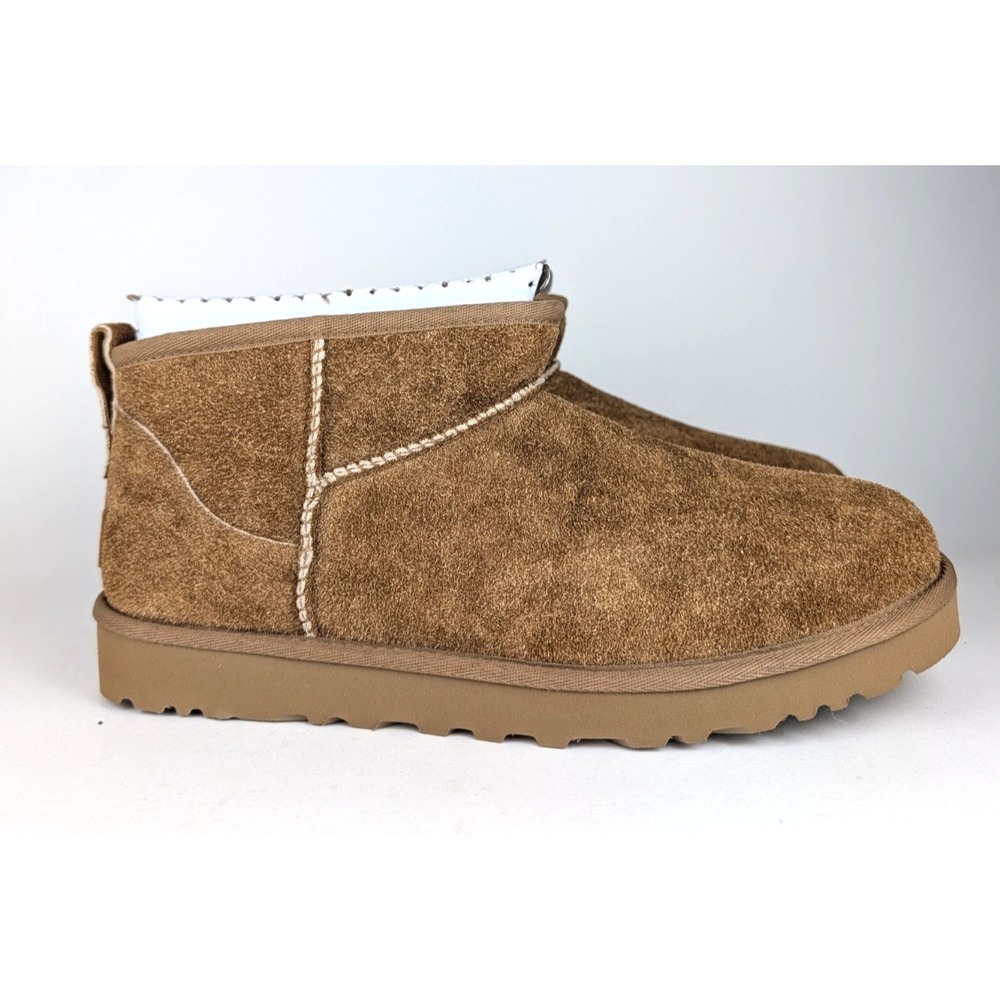 UGG‎ Classic Ultra Mini Fuzzy Suede Boots Mens Size 9 Chestnut Shearling Lined